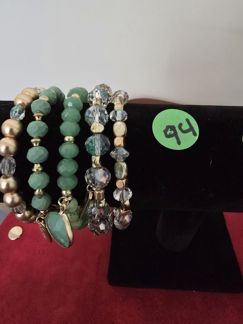 Erimish Green and Gold  Beaded Bracelet Stack